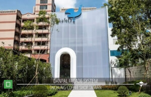 fasad cafe industrial di Taiwan pada siang hari
